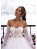 Beaded Lace Tulle Wedding Dress With Detachable Sleeves